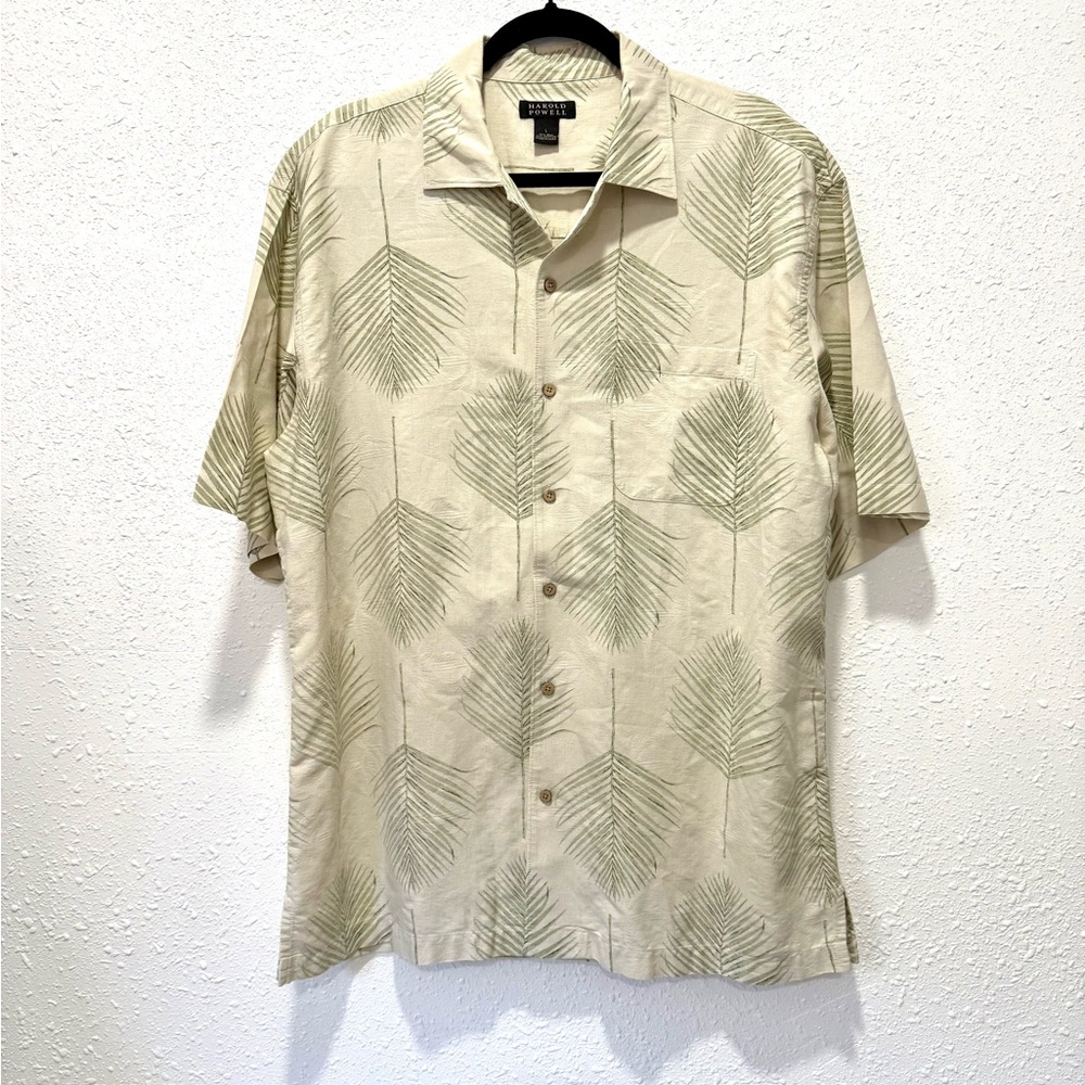 Harold Powell Beige silk blend Leaf Pattern Casual Shirt‎ L